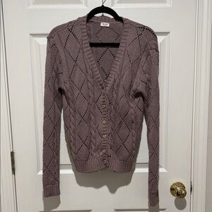 Brandy Melville/John Gault  Dusty Mauve Open-Knit V-Neck Button Cardigan